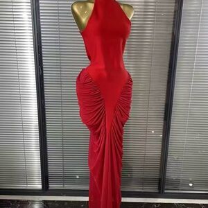 Elegant Red Halter Dress